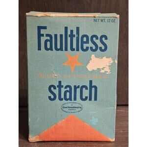 Vtg MCM Mid Century 1960s FAULTLESS Blued Perfumed Starch 12oz Empty Box